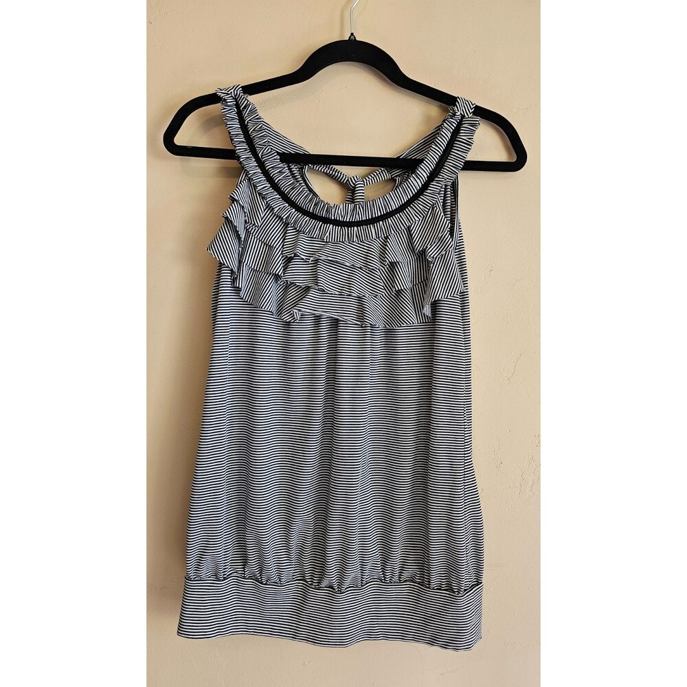Rue 21-Black Ruffled Front & Key-Hole Back-Tank Top-Women's Size Medium